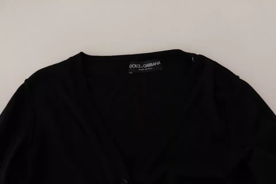 Dolce & Gabbana Schwarzer Wollstrick-Cardigan mit Knopfleiste