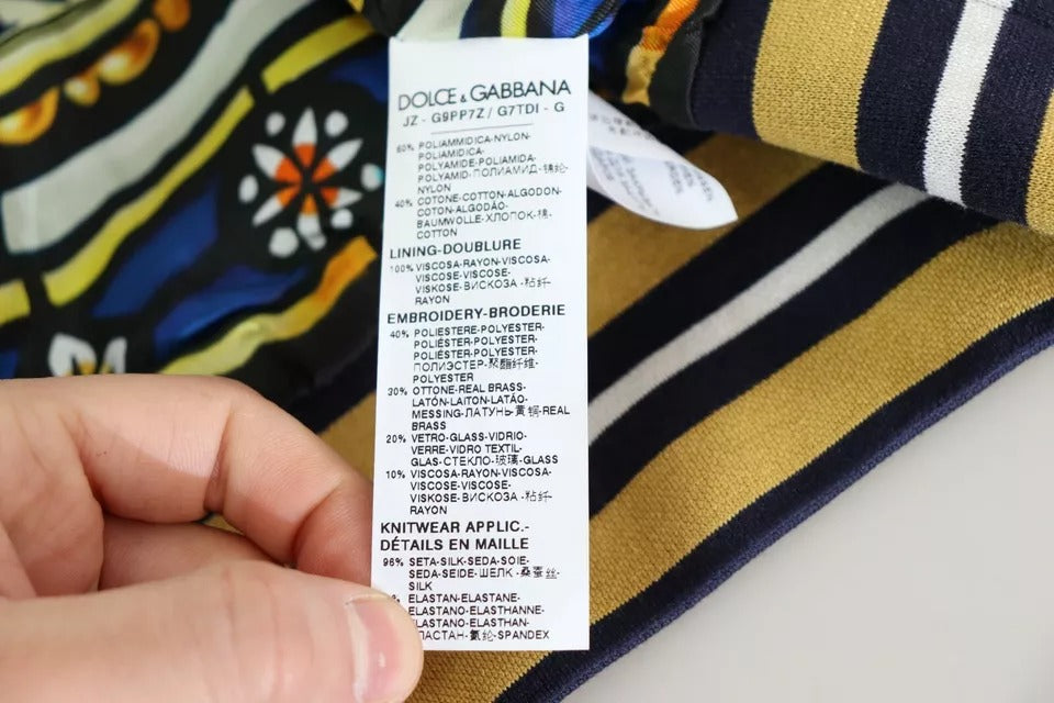 Dolce & Gabbana Blauer gestreifter Königsbienen-Pullover mit heraldischem Aufnäher