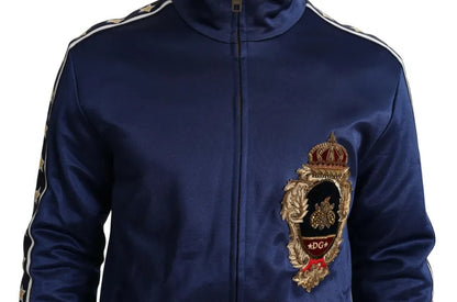 Dolce & Gabbana Blauer gestreifter Königsbienen-Pullover mit heraldischem Aufnäher