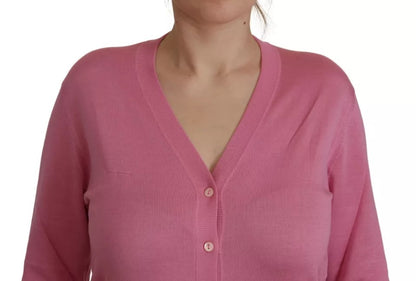 Dolce & Gabbana Rosa Strickjacke aus 100% Seide mit Knopfleiste