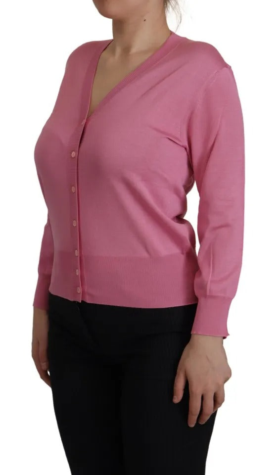Dolce & Gabbana Rosa Strickjacke aus 100% Seide mit Knopfleiste