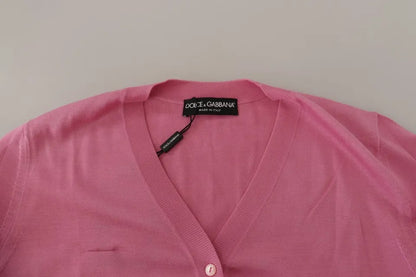 Dolce & Gabbana Rosa Strickjacke aus 100% Seide mit Knopfleiste