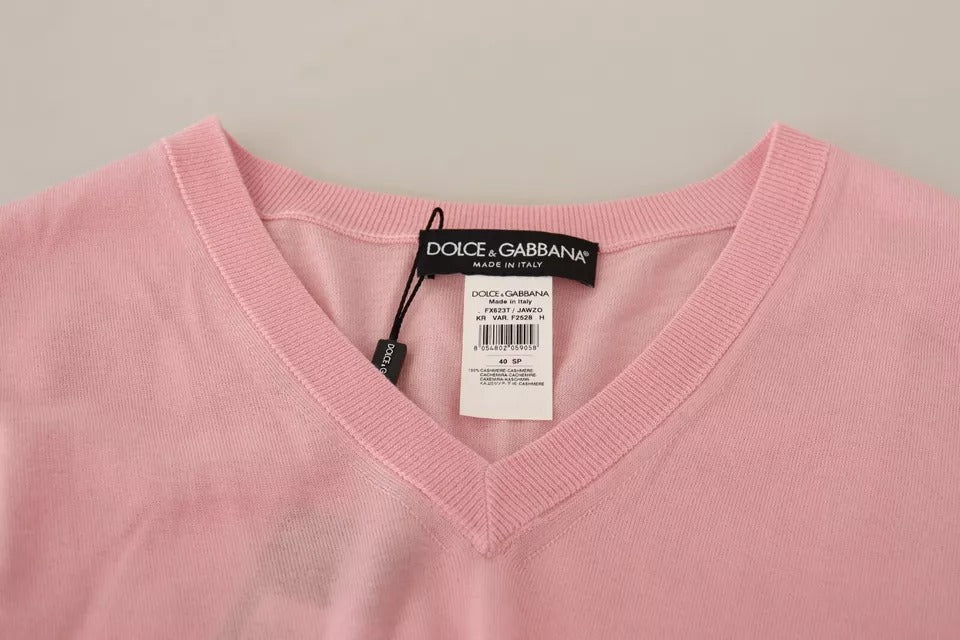 Dolce & Gabbana Rosa V-Ausschnitt Damen Pullover Kaschmirpullover