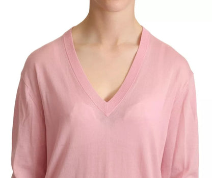 Dolce & Gabbana Rosa V-Ausschnitt Damen Pullover Kaschmirpullover