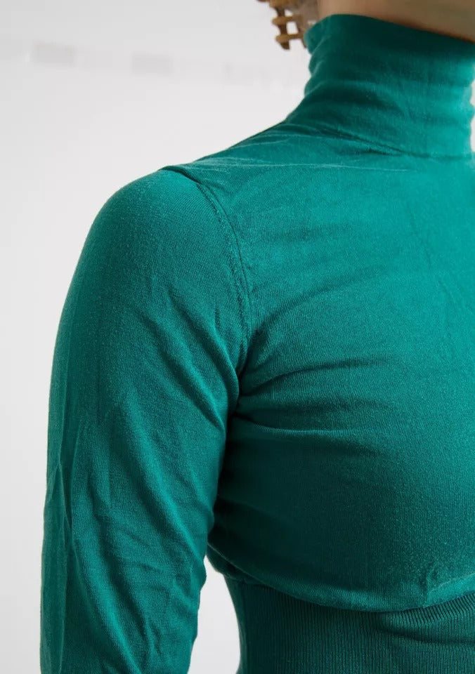Dolce & Gabbana Dunkelgrüner Rollkragenpullover mit Cropped Pullover