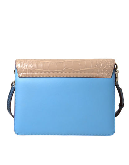 Dolce & Gabbana Blau Beige Exotisches Leder LUCIA Crossbody Geldbörse Tasche
