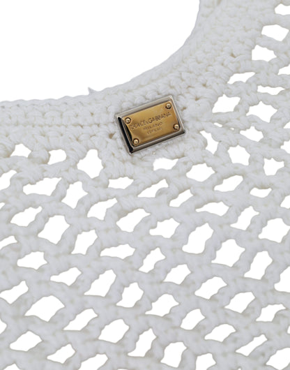 Dolce &amp; Gabbana White Green Knitted Cotton Logo Tote Bag