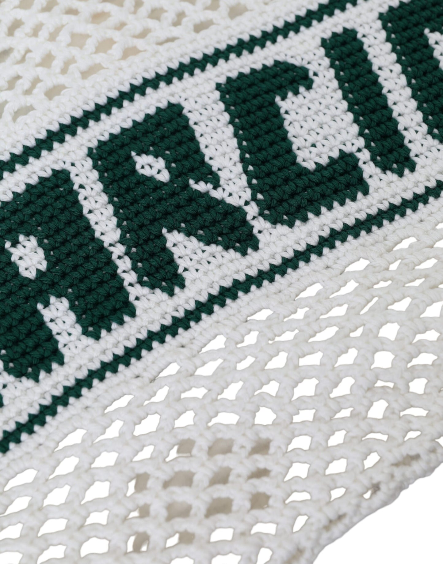 Dolce &amp; Gabbana White Green Knitted Cotton Logo Tote Bag