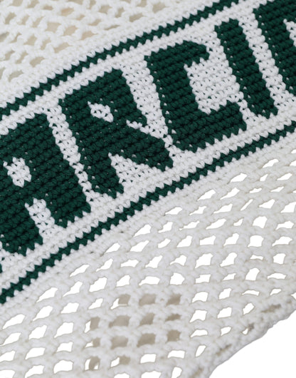 Dolce &amp; Gabbana White Green Knitted Cotton Logo Tote Bag