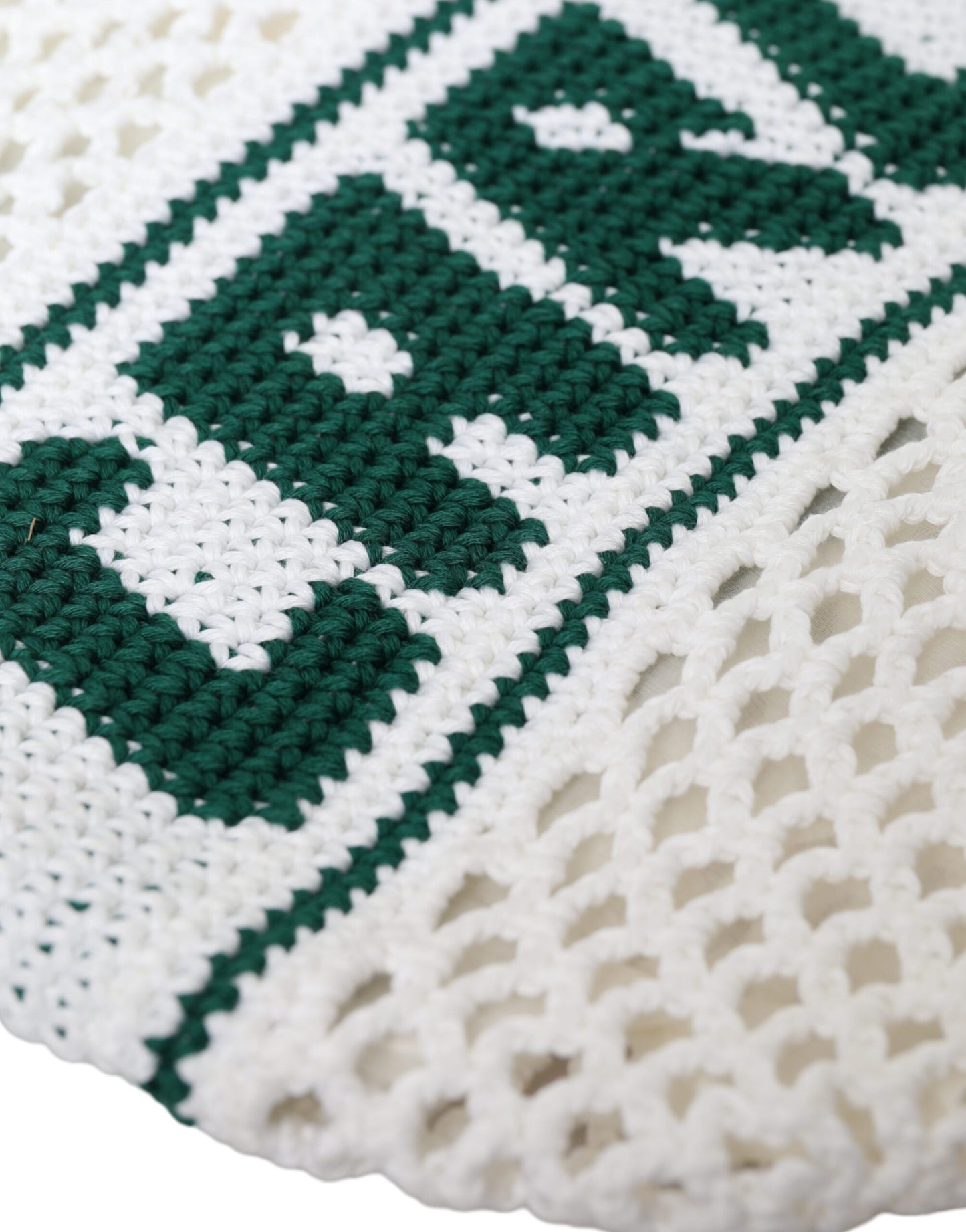 Dolce &amp; Gabbana White Green Knitted Cotton Logo Tote Bag