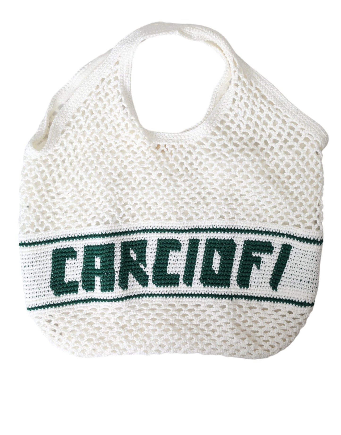 Dolce &amp; Gabbana White Green Knitted Cotton Logo Tote Bag