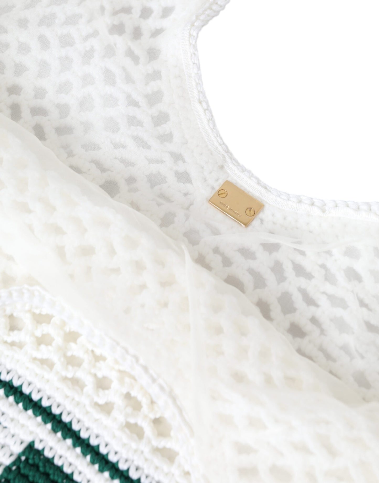 Dolce &amp; Gabbana White Green Knitted Cotton Logo Tote Bag