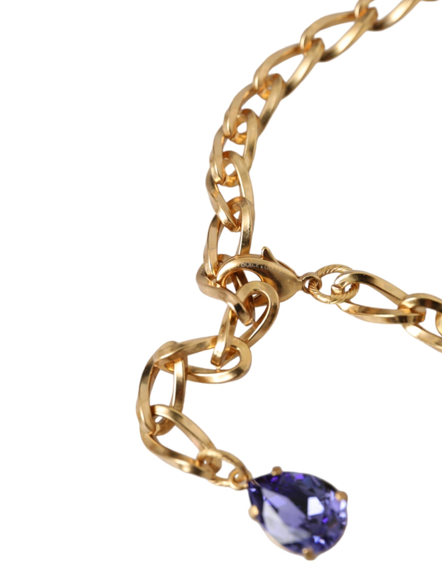 Dolce &amp; Gabbana Gold Brass Crystal Purple Pink Pearl Pendant Necklace