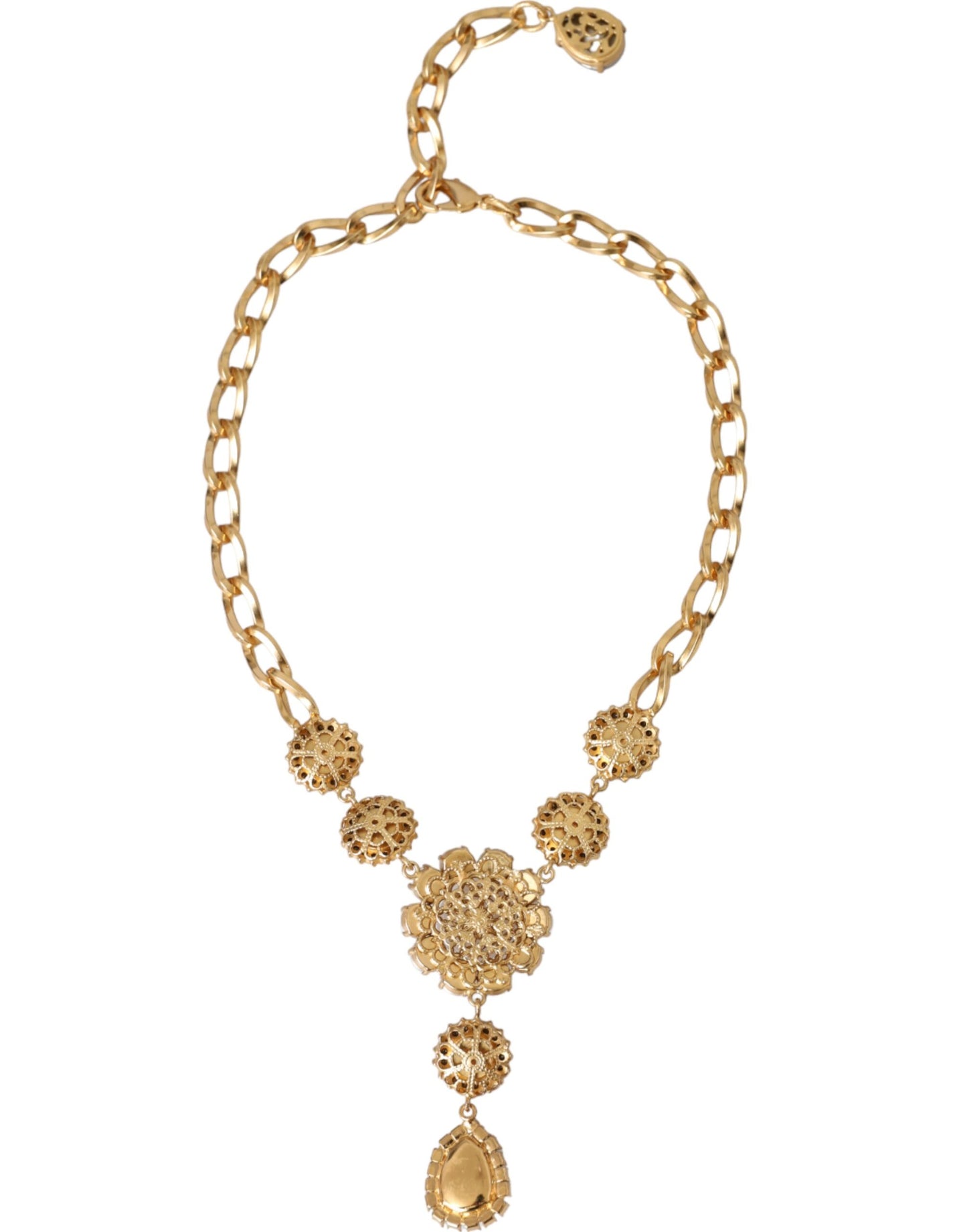 Dolce &amp; Gabbana Gold Brass Crystal Purple Pink Pearl Pendant Necklace
