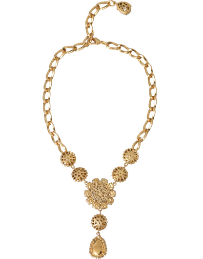 Dolce &amp; Gabbana Gold Brass Crystal Purple Pink Pearl Pendant Necklace