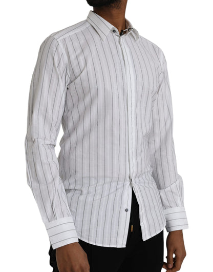 Dolce &amp; Gabbana Black and White Striped Formal Dress GOLD Shirt