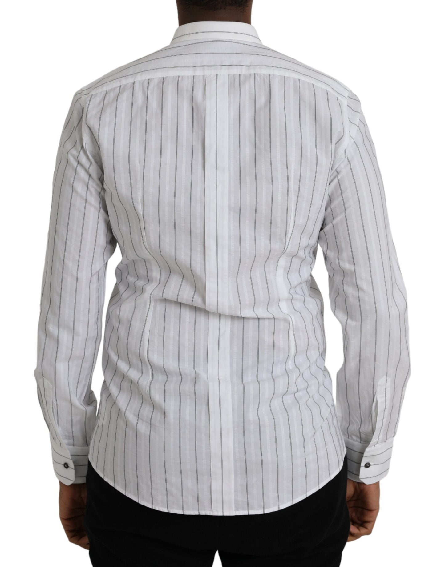 Dolce &amp; Gabbana Black and White Striped Formal Dress GOLD Shirt