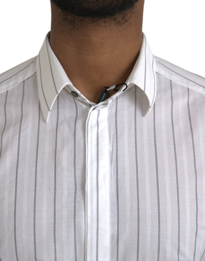Dolce &amp; Gabbana Black and White Striped Formal Dress GOLD Shirt