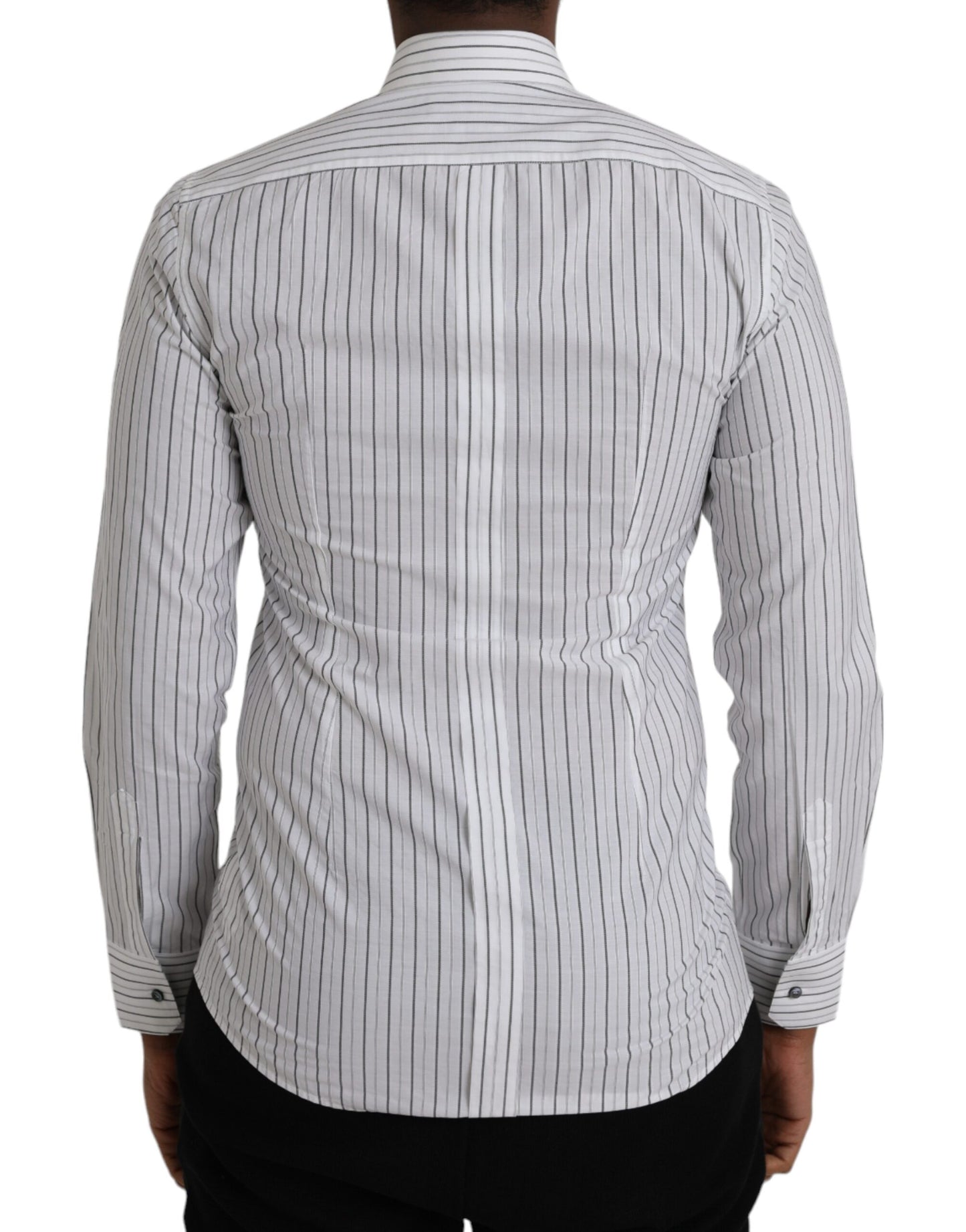 Dolce &amp; Gabbana Black and White Striped Formal Dress GOLD Shirt