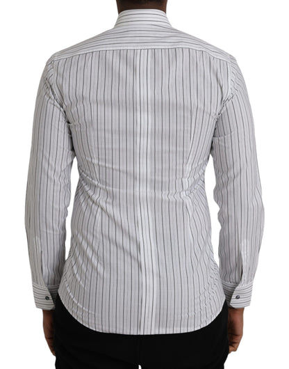 Dolce &amp; Gabbana Black and White Striped Formal Dress GOLD Shirt