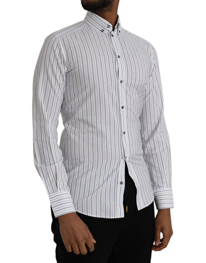 Dolce &amp; Gabbana Black and White Striped Formal Dress GOLD Shirt
