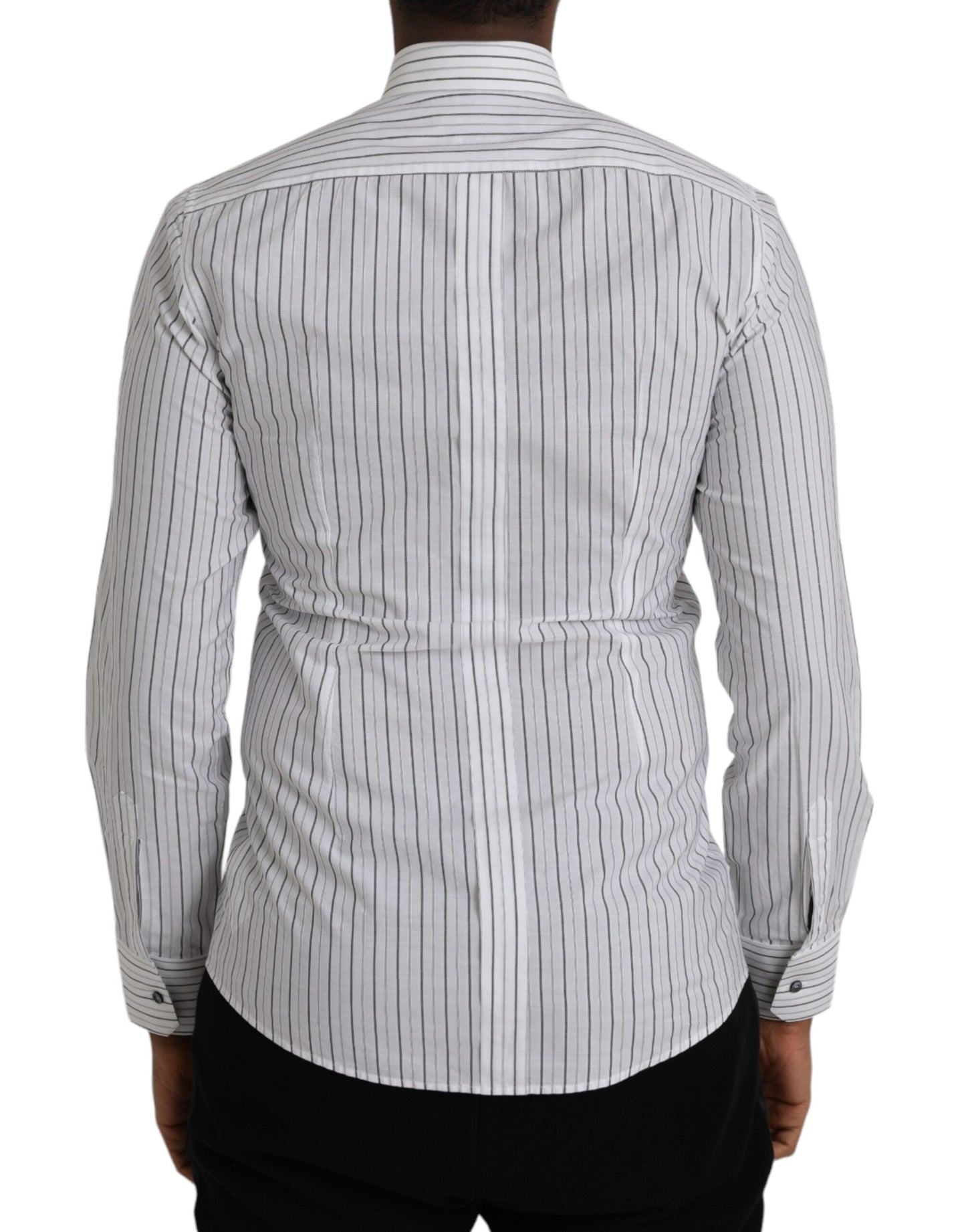 Dolce &amp; Gabbana Black and White Striped Formal Dress GOLD Shirt