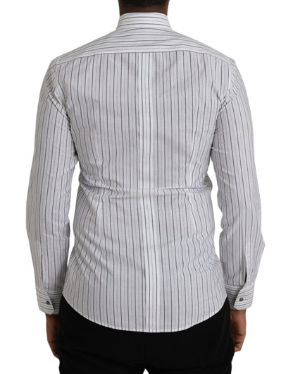 Dolce &amp; Gabbana Black and White Striped Formal Dress GOLD Shirt