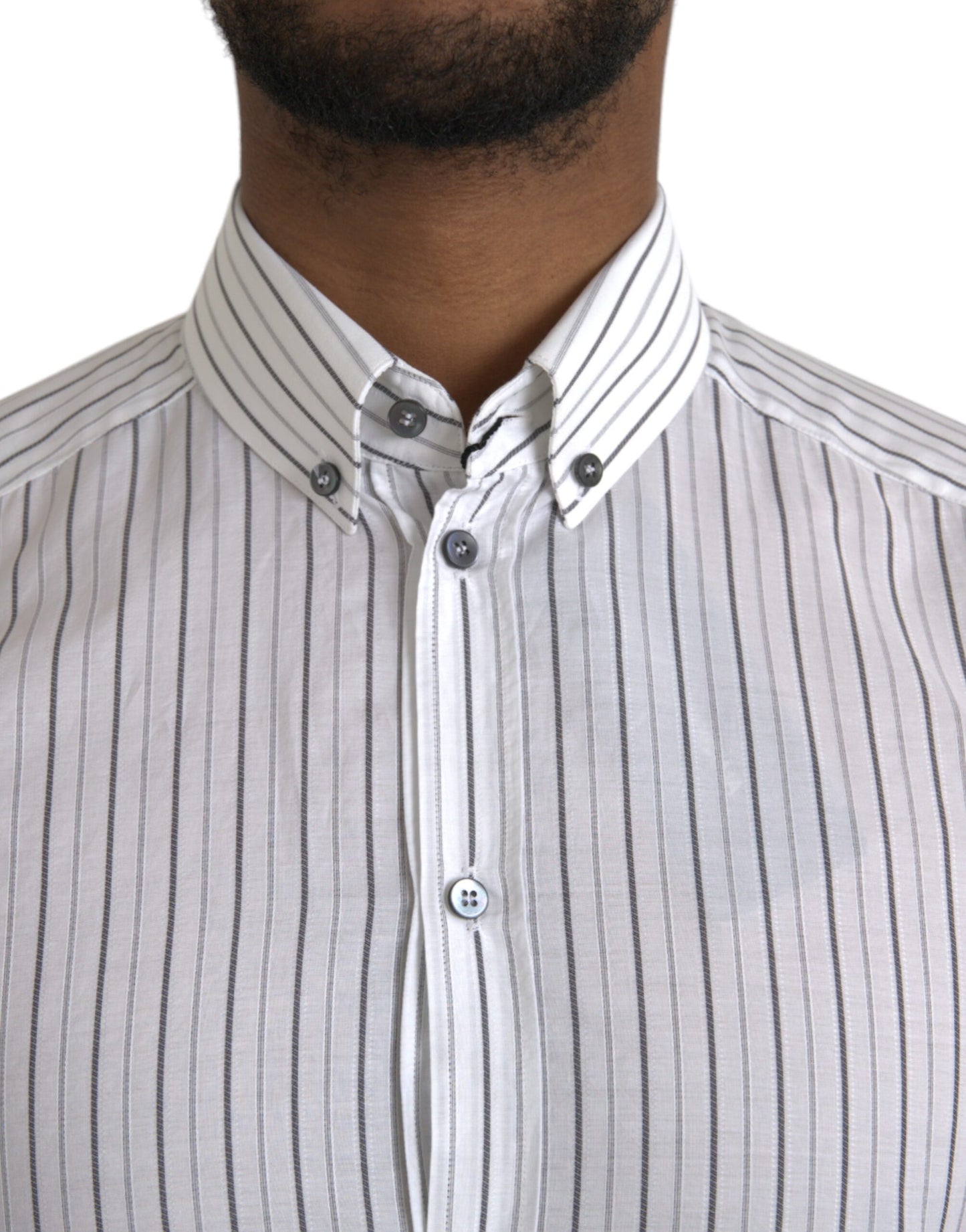 Dolce &amp; Gabbana Black and White Striped Formal Dress GOLD Shirt