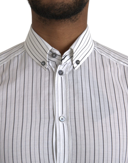 Dolce &amp; Gabbana Black and White Striped Formal Dress GOLD Shirt
