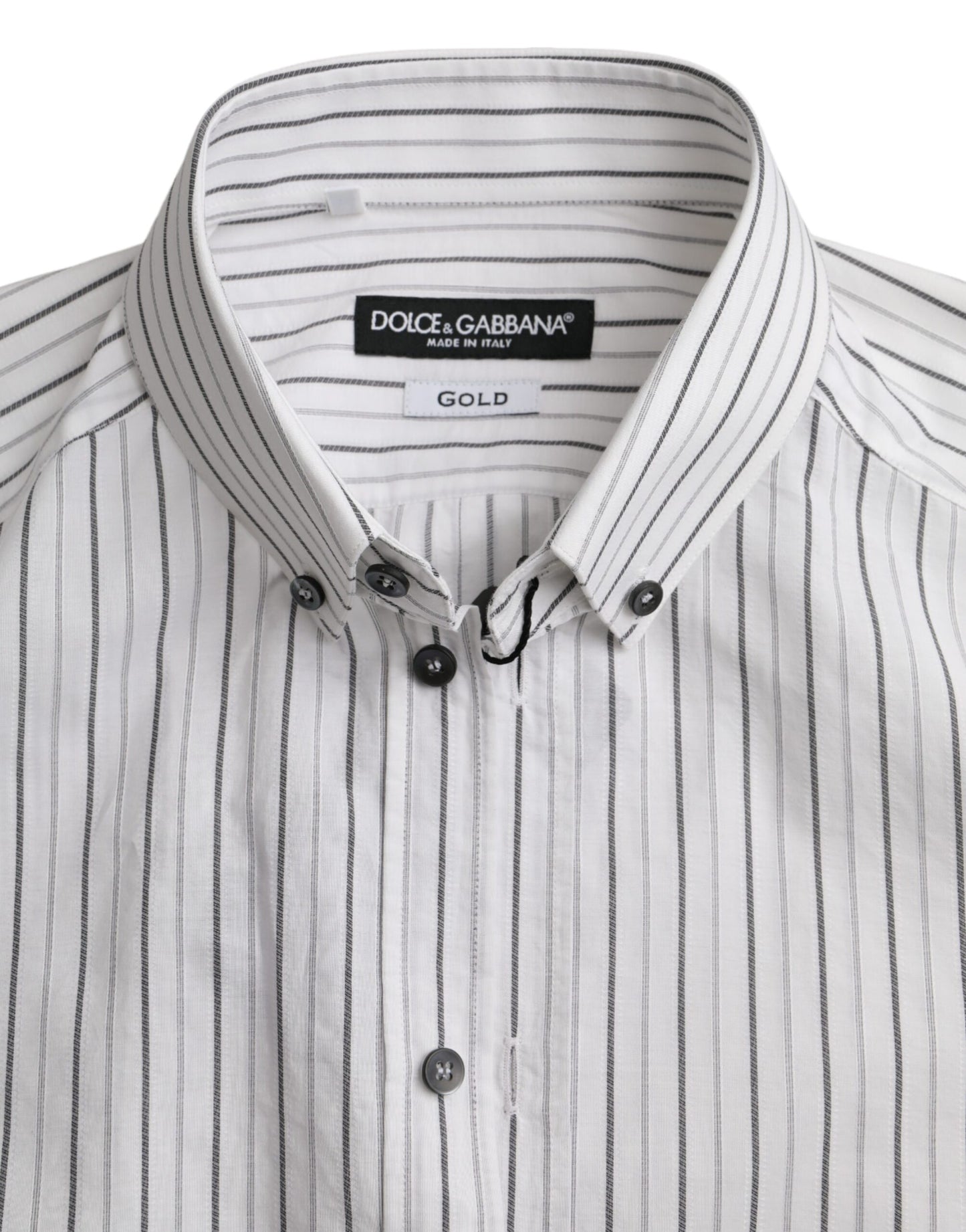 Dolce &amp; Gabbana Black and White Striped Formal Dress GOLD Shirt