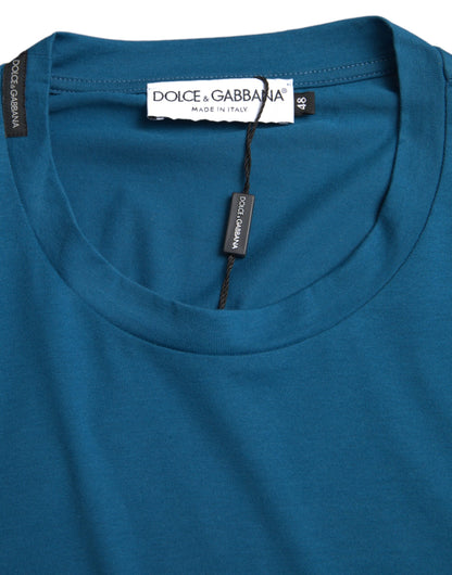 Dolce & Gabbana Blaues Logo-Rundhals-T-Shirt mit kurzen Ärmeln