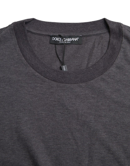 Dolce & Gabbana Graues Baumwoll-T-Shirt mit Rundhalsausschnitt und kurzen Ärmeln