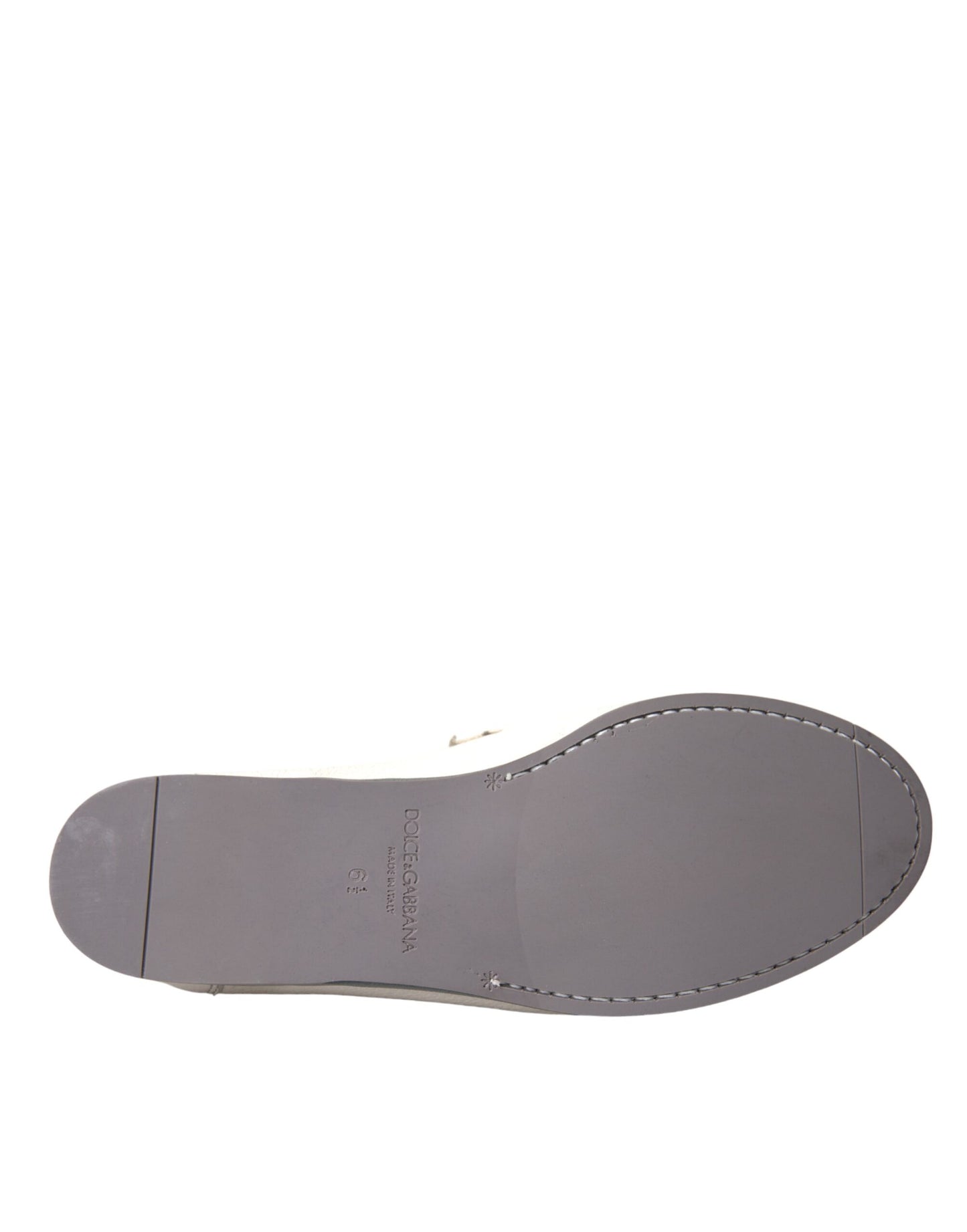 Dolce &amp; Gabbana White Grey Leather Slip Mocassin Shoes Loafer