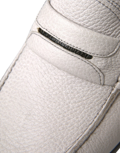 Dolce &amp; Gabbana White Grey Leather Slip Mocassin Shoes Loafer