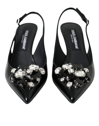 Dolce &amp; Gabbana Black Patent Leather Crystal Slingback Shoes
