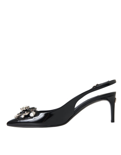 Dolce &amp; Gabbana Black Patent Leather Crystal Slingback Shoes