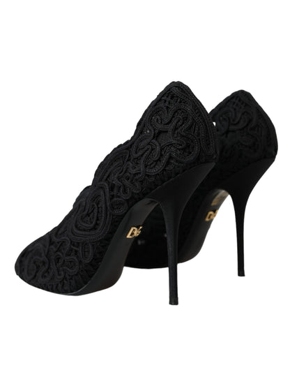 Dolce & Gabbana Schwarze Cordonetto Ricamo Pumps Offene Zehen Schuhe