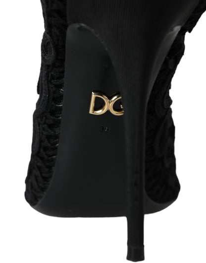 Dolce & Gabbana Schwarze Cordonetto Ricamo Pumps Offene Zehen Schuhe