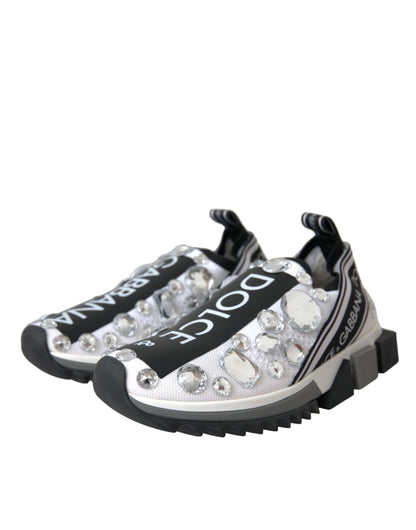 Dolce &amp; Gabbana White Sorrento Crystals Sneakers Shoes