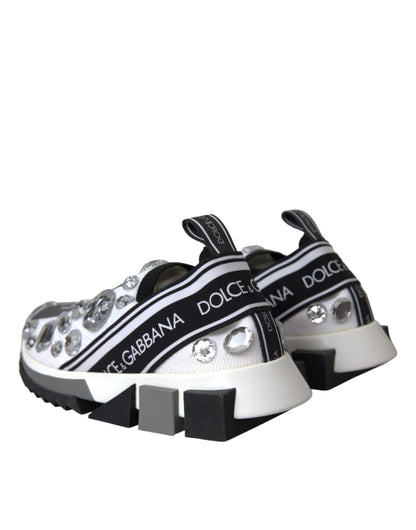 Dolce &amp; Gabbana White Sorrento Crystals Sneakers Shoes