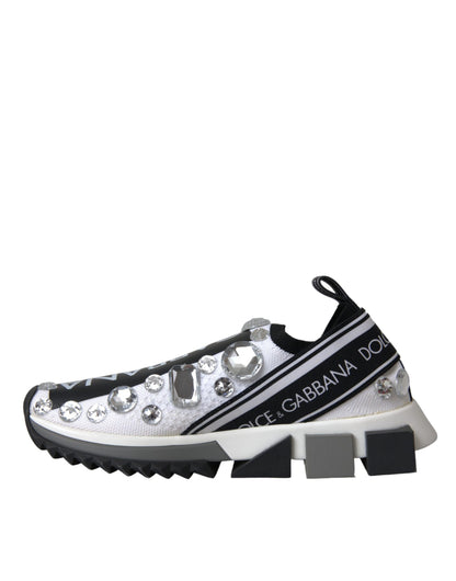 Dolce &amp; Gabbana White Sorrento Crystals Sneakers Shoes