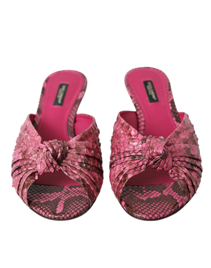 Dolce &amp; Gabbana Pink Exotic Leather Kitten Heels Slides Shoes