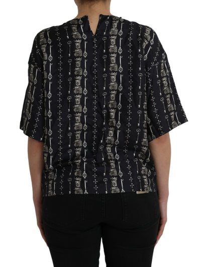 Dolce & Gabbana Schwarzes Seidenblusen-T-Shirt mit Schlüsselanhänger