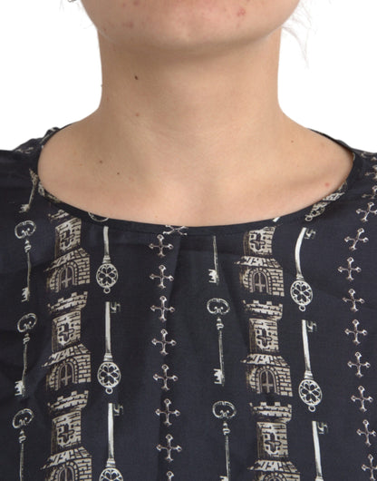 Dolce & Gabbana Schwarzes Seidenblusen-T-Shirt mit Schlüsselanhänger