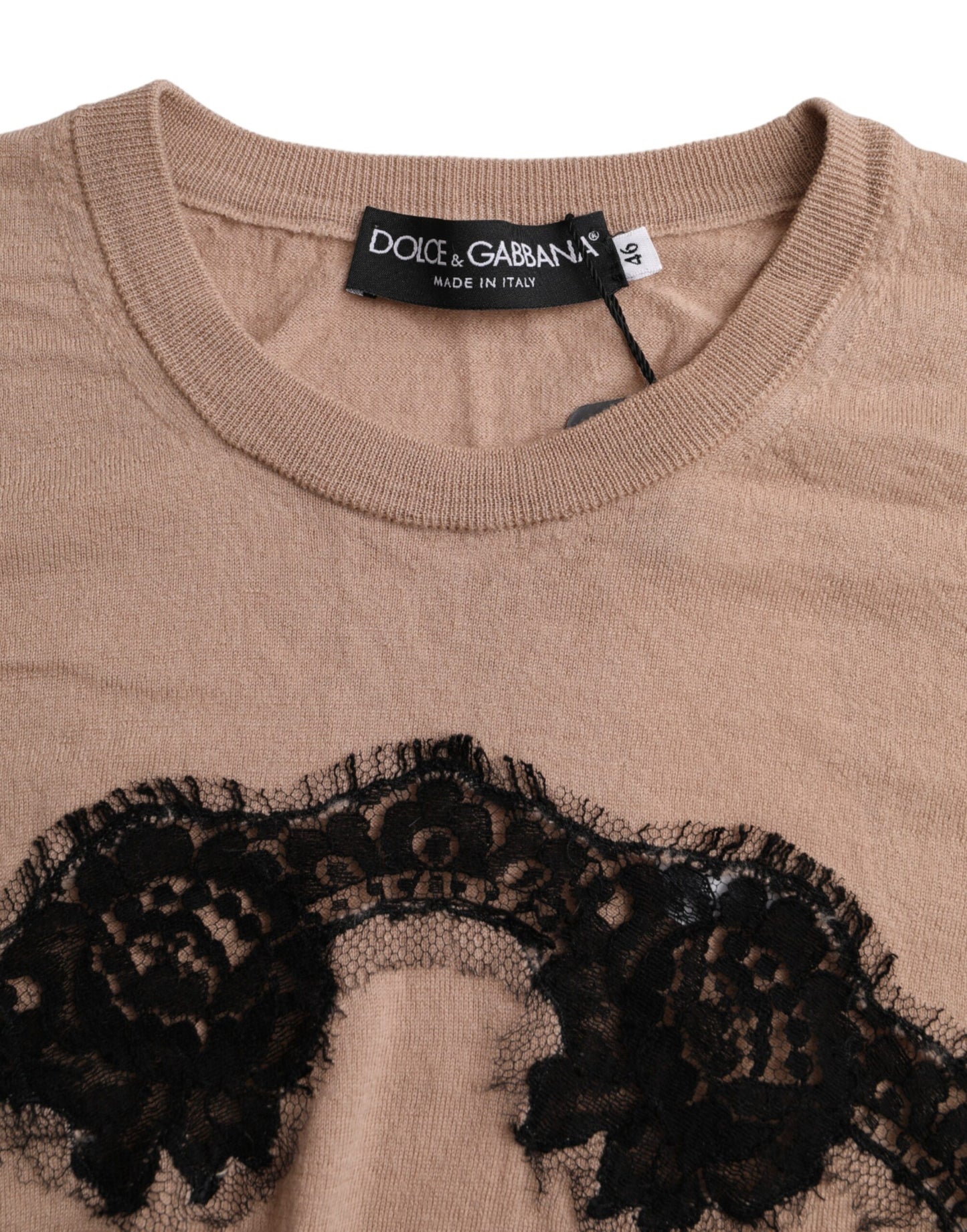 Dolce & Gabbana Braun Wolle Schwarz Spitze 3/4 Ärmel Bluse Top