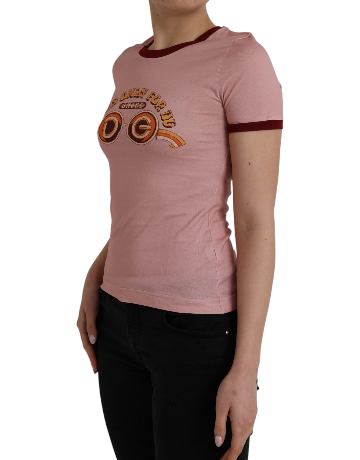 Dolce & Gabbana Rosa Baumwoll-T-Shirt mit kurzen Ärmeln und Rundhalsausschnitt