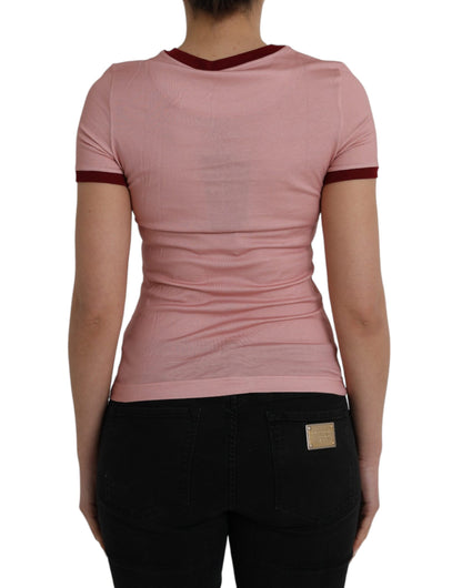 Dolce & Gabbana Rosa Baumwoll-T-Shirt mit kurzen Ärmeln und Rundhalsausschnitt