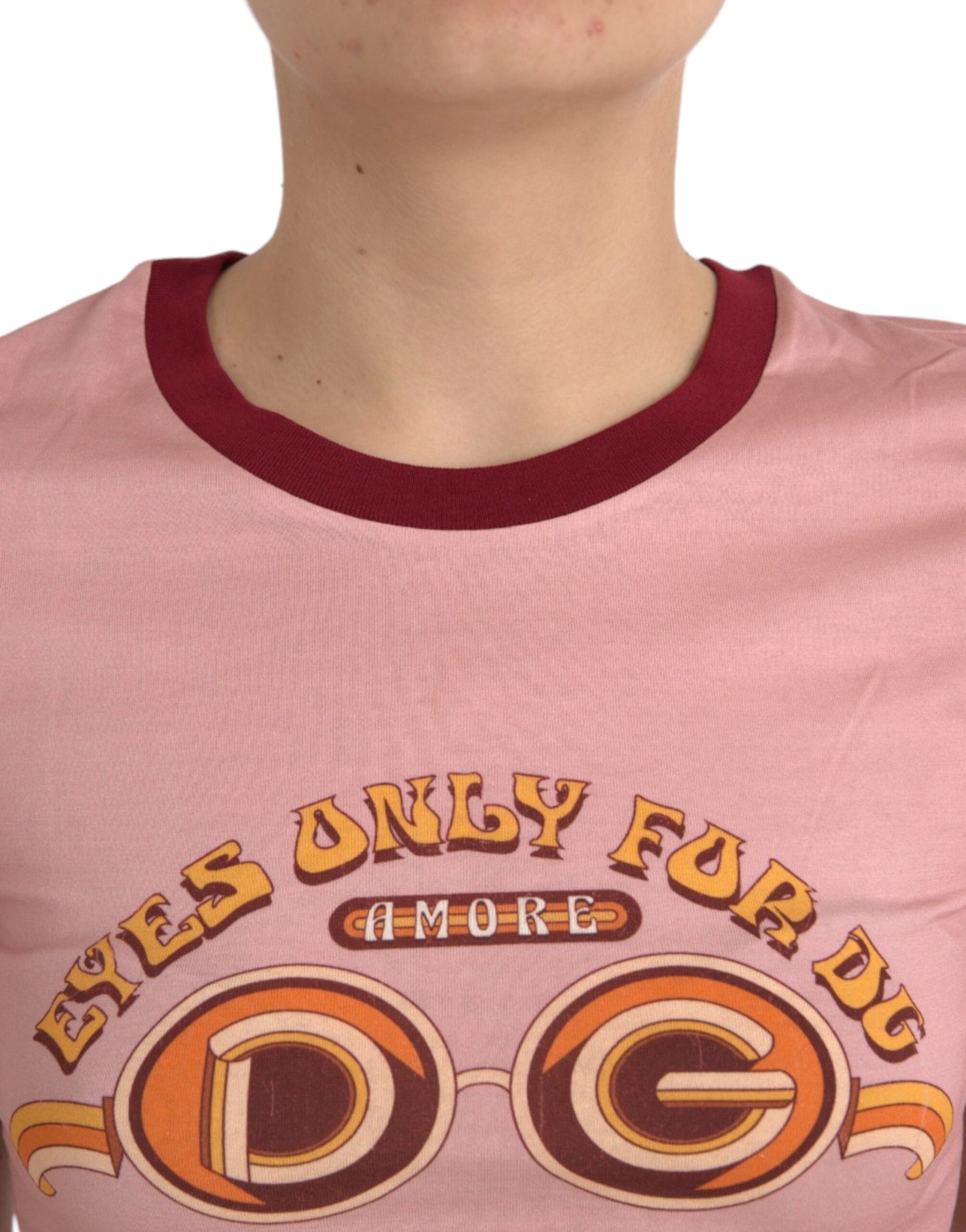Dolce & Gabbana Rosa Baumwoll-T-Shirt mit kurzen Ärmeln und Rundhalsausschnitt