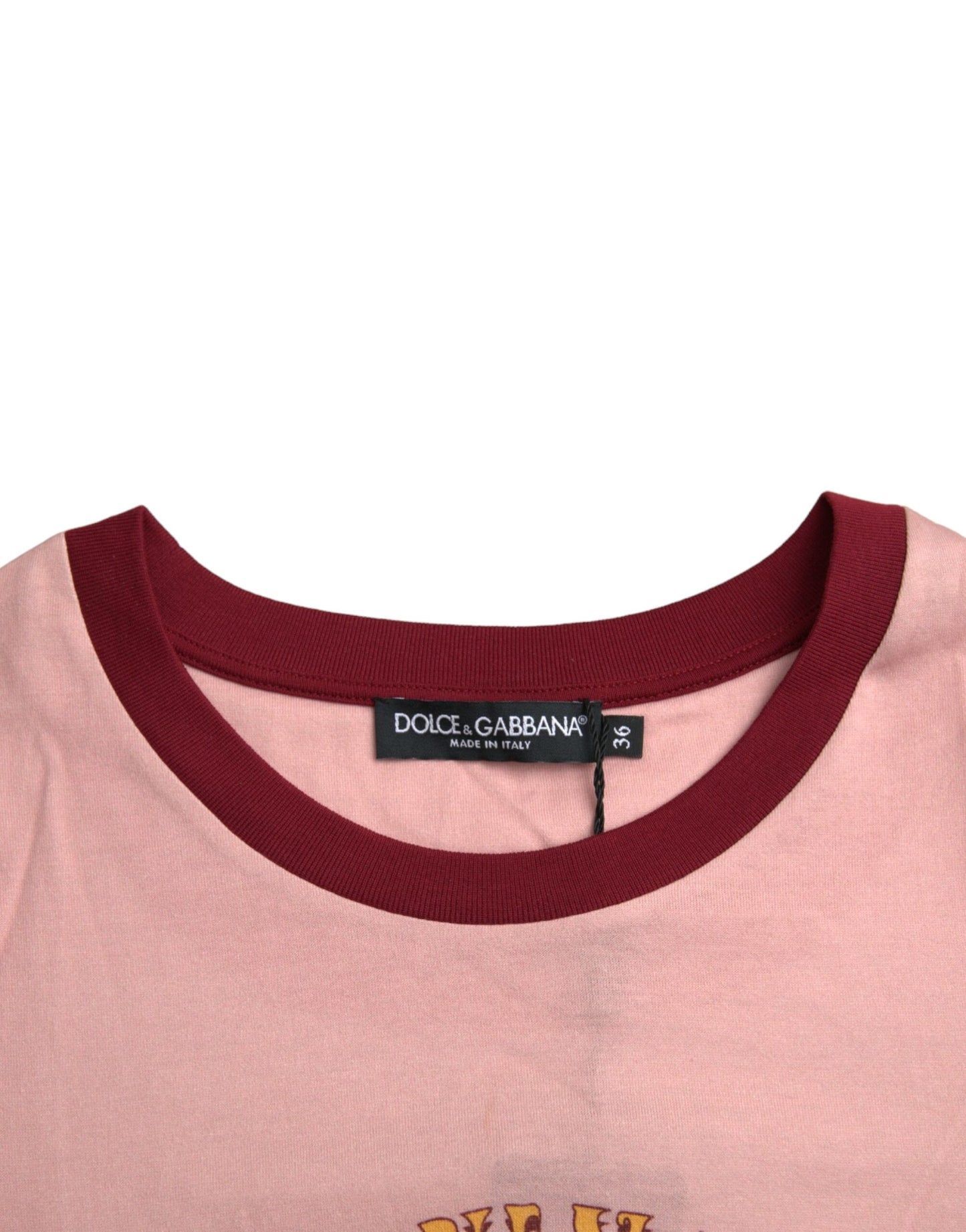 Dolce & Gabbana Rosa Baumwoll-T-Shirt mit kurzen Ärmeln und Rundhalsausschnitt