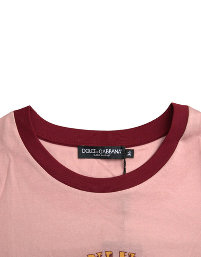 Dolce & Gabbana Rosa Baumwoll-T-Shirt mit kurzen Ärmeln und Rundhalsausschnitt